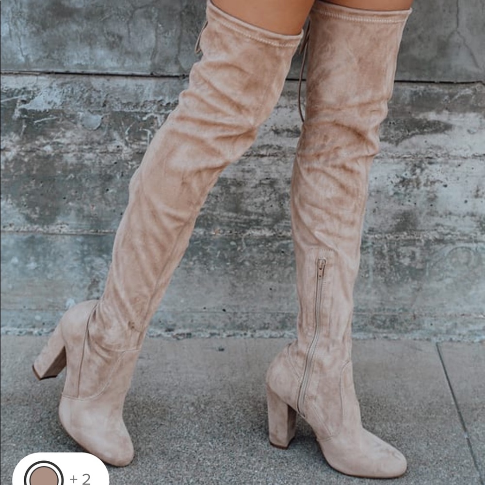Overknee boots in light nude. Size 7. The heel is 4 inches.